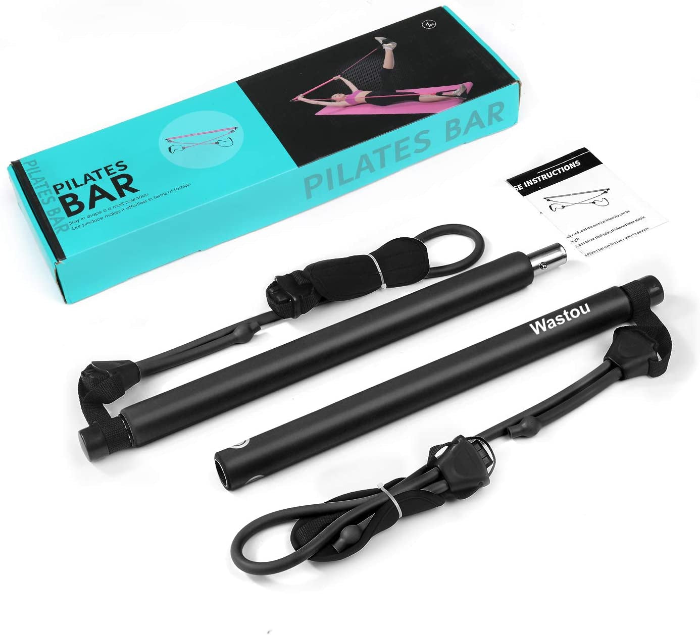 Pilates Bar,  Portable Pilates Bar Kit with Adjustable Resistance Band for Different Height, Home Gym Exercise Stick Yoga Bar with Foot Loop for Hipsline, Stretching, Muscle Toning