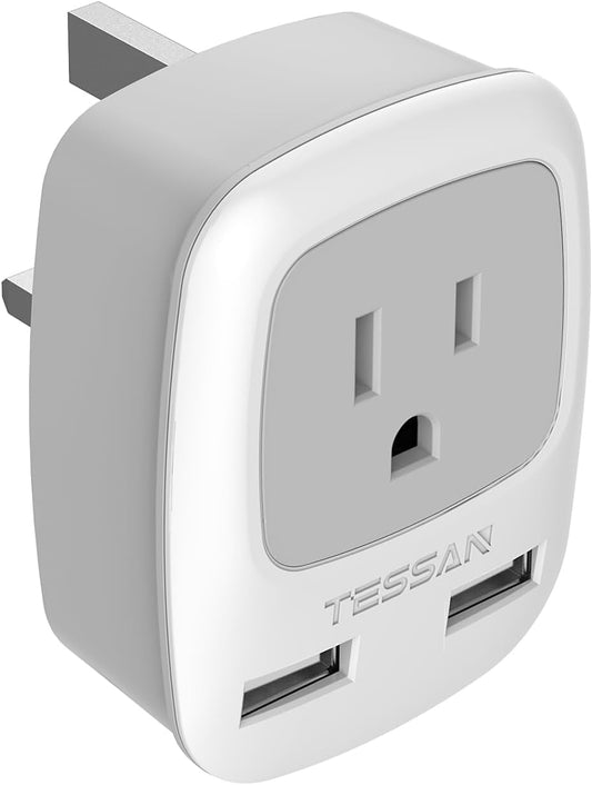 UK Adapters for Travel, Ireland Hong Kong Plug Adapter with 2 USB, Type G Outlet Adaptor Charger for USA to British England Scotland Irish Qatar London
